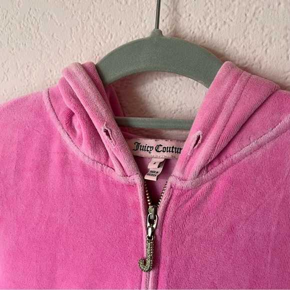 Y2K mcbling bubblegum pink juicy couture rhinestone J zipper velour hoodie - Picture 4 of 10